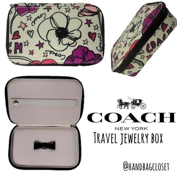 Coach Kyra Travel Jewelry Box Signature C Satin Silk Vintage 60990 Flower Floral - Picture 1 of 10